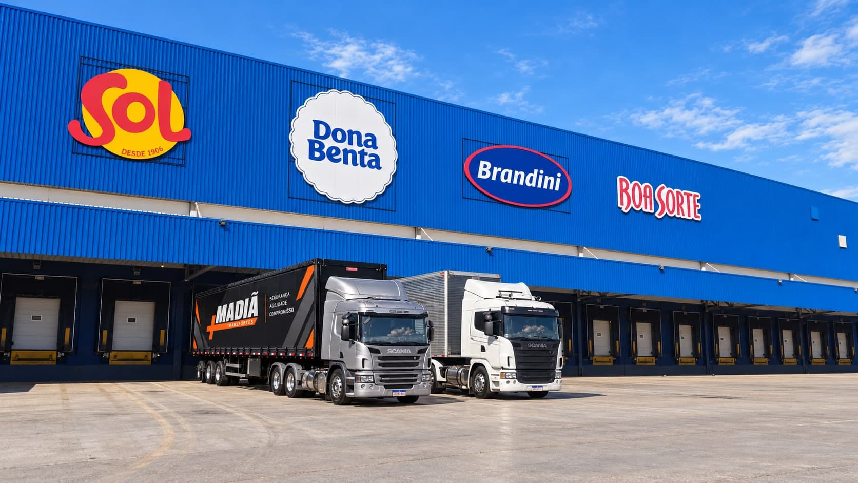 Carreta sider da Madiã Transportes em centro de distribuição